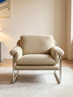 Fauteuil individuel de luxe personnalisable de style Bauhaus mi-moderne avec structure métallique en cuir véritable/tissu pour salon