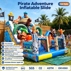 Tobogán Inflable <span class=keywords><strong>Pirata</strong></span> Resistente con Dos Carriles, Castillo Hinchable con Doble Tobogán, Castillo de Brinco de PVC Duradero, <span class=keywords><strong>Parque</strong></span> <span class=keywords><strong>Infantil</strong></span> al Aire Libre - Product Image 1