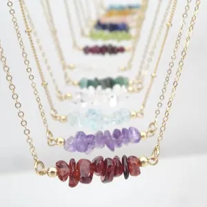 BD-E1657 Gemstone Birthstones Necklace Raw Gems Crystals Chakra Gemstones Necklace Multi Colors Jewelry