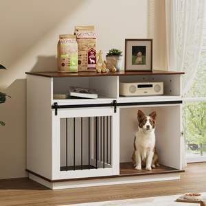 Kandang hewan peliharaan dalam ruangan mewah putih furnitur rumah anjing besar pintu geser dapat digerakkan pembagi penyimpanan laci kandang anjing kayu akhir kucing - Product Image 6