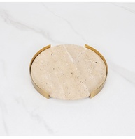 Plateau de service en travertin beige Design moderne nordique rond classique poli pour la décoration intérieure et l'utilisation de l'hôtel