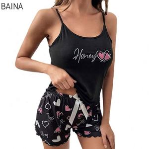 おしゃれな女性用カジュアルパジャマセットミルクシルクホルターショーツツーピースホームウェアセクシー下着 - Product Image 1