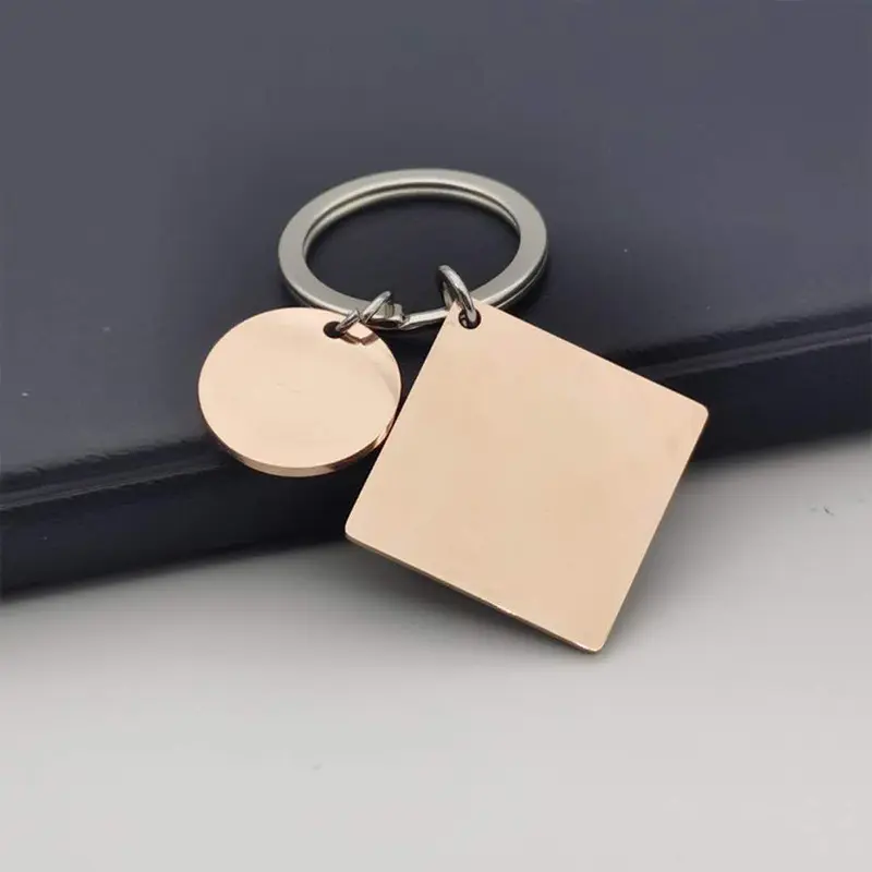25 mm quadrati 18 mm rotondi in acciaio inossidabile tag portachiavi personalizzati tag quadrati in oro rosa