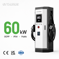 Estación de Carga Rápida para Vehículos Eléctricos de 60KW, Comercial, OCPP, IP54, CCS1, CCS2, CHAdeMO, GB/T, NACS, Montada en el Suelo, Corriente Continua