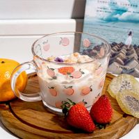 Mug en verre pêche minimaliste, écologique, pour café, latte, jus, lait, yaourt, dessert, thé, petit-déjeuner, porridge, avec mesures