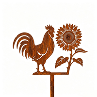 Piquets de jardin vintage rouillés et plats, poulets en métal rouillé durables pour la décoration extérieure printanière