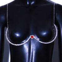 Collier de soutien-gorge en cristal coeur rouge bijoux de chaîne de corps femmes strass bralette chaînes bijoux de corps