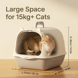 Bac à litière extra large <span class=keywords><strong>XXL</strong></span> <span class=keywords><strong>pour</strong></span> chats de grande taille, bac à litière fermé anti-éclaboussures, <span class=keywords><strong>toilette</strong></span> <span class=keywords><strong>pour</strong></span> animaux de compagnie moderne blanche et grise avec poignée supérieure - Product Image 1
