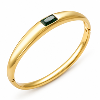 Bracelet jonc en acier inoxydable plaqué or 18 carats avec fermoir zircon émeraude, géométrique, tendance, unisexe, minimaliste, inaltérable, de luxe