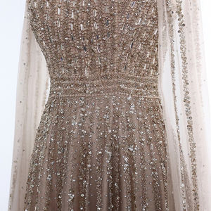 Vestidos de Noche Elegantes Jancember LSZ085 con Escote Halter y Manga Capa, Color Champán, para Graduación - Product Image 5