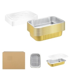 Plateaux de cuisson en aluminium écologiques à parois lisses, couleur or noir, forme rectangulaire, avec couvercles - Product Image 1