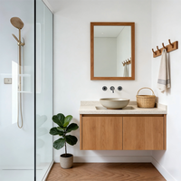 Miroir de salle de bain rétroéclairé anti-buée Kingstin - Cadre en acier inoxydable, miroir de coiffeuse mural pour salles de bain de style bois