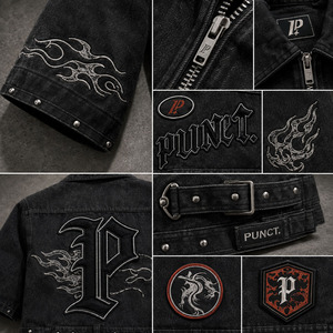 High Quality Custom <strong>Men's</strong> Streetwear Vintage Oversized Boxy Zip up <strong>Patch</strong> Embroidery Shirt and Rhinestone <strong>Shorts</strong> Two Piece Set - Product Image 4