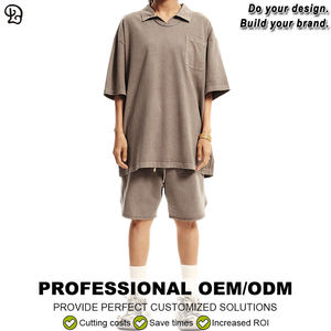 Ensemble Polo et Short Unisexe Lavé Col Polo <span class=keywords><strong>Homme</strong></span> Grande Taille Décontracté Été 2 Pièces <span class=keywords><strong>Tenue</strong></span> Ample Streetwear <span class=keywords><strong>Vintage</strong></span> Vêtement de Sport - Product Image 6