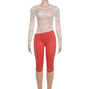 Mono de mujer sexy con encaje, sin espalda, de lunares, manga larga, ajustado, hasta la rodilla, a la moda - Product Image 5