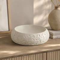 Bol en céramique à motifs floraux en relief, blanc texturé, centre de table décoratif sculptural pour console et décoration de salon