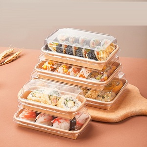 Commercial Disposable High Grade Takeaway Kraft Paper Rectangular Light Salad Sushi Box Tray With Lid