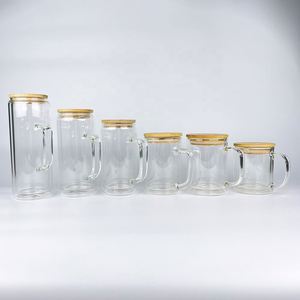 Gobelet à café en verre borosilicate à double paroi de 9oz, 11oz, 15oz, vierge pour sublimation, effet boule à neige avec paillettes, avec poignée - Product Image 2