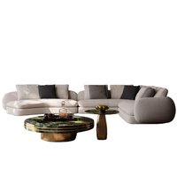 Ensemble de canapé d'angle en tissu crème minimaliste de style italien avec cadre en bois et rembourrage en éponge pour salon
