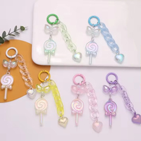 Gantungan Kunci Akrilik Glitter Baru Berbentuk Permen Lolipop Warna-warni dengan Cincin Pembuka Berbentuk Hati, Aksesori Dekorasi Penutup Headphone