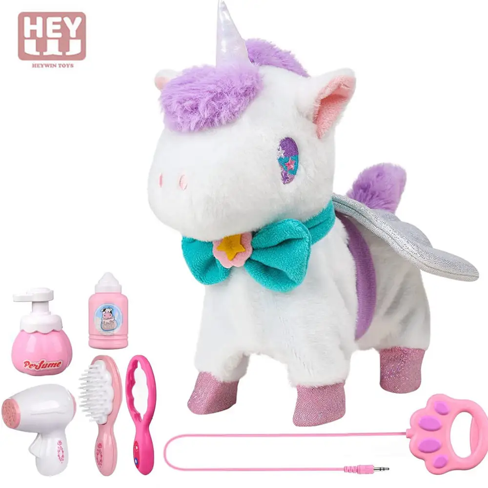 HEYWIN Electronic Walking Plush Unicorn Toy Robot Unicorn with wire Control Leash, Realistic Interactive Pet animal (933-33E)