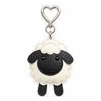 Porte-clés en cuir PU mignon en forme de mouton, avec logo personnalisé, breloque de sac en forme de cœur, idéal pour un cadeau - Grande Vente