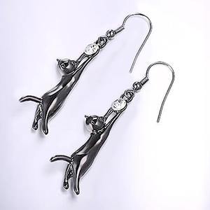 Boucles d'oreilles pendantes chat noir et or E3722 pour femme, en alliage, avec strass en cristal, bijoux fantaisie animaux de dessin animé - Product Image 5