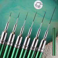 Lot de 6 pinceaux de nail art à manche métallique vert pour la décoration de ongles, stylo de dessin à rayures fines, outils de manucure pour vernis gel UV
