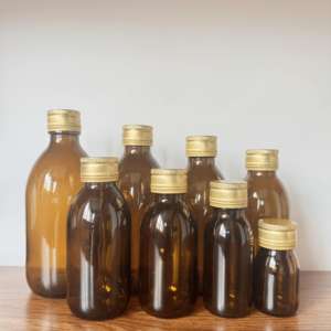 Label kustom kualitas tinggi Pharm kaca Amber Oral sirup botol batuk cair kaca DIN 28mm dengan tutup aluminium emas hitam perak - Product Image 6