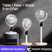 Ventilateur sur pied 3D à circulation d'air, batterie intégrée rechargeable, écran LED, ventilateur électrique domestique 3-en-1 (sur pied, de table et au sol)