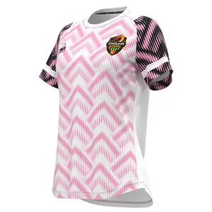 दौर गर्दन डिजाइन गुलाबी डाई उच्च बनाने की क्रिया मुद्रण खेल जिम महिला टी शर्ट फुटबॉल फुटबॉल जर्सी महिलाओं के लिए