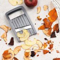 Coupe-légumes mandoline avec lame ondulée rainurée en acier inoxydable, compatible lave-vaisselle, ergonomique, avec support ergonomique en acier inoxydable