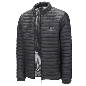 Windproof Jacket Three Stage Temperature Adjustment Men's Cotton Jacket Winter Thickening Usb Heating Waterproof Polyester Black