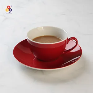 Sanhuan coffee mug red color glaze coffee tea set EU hot sale tea cup and saucer set