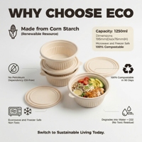 Bols à salade et pâtes jetables biodégradables en amidon de maïs écologique avec couvercle anti-fuite, compatibles micro-ondes, qualité alimentaire, résistants aux huiles