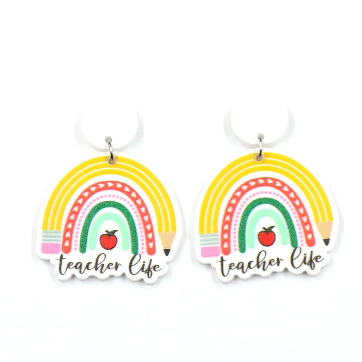 ERS657ER1454 Factory Price Trend Teach Love Inspire Pencil Rainbow Apple Acrylic Drop Earrings