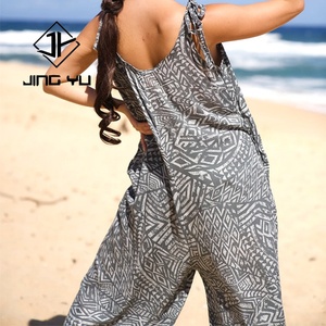 Combinaison hawaïenne de conception de fabricant, combinaison à jambes larges à imprimé tropical d'été personnalisée, combinaison une pièce pour femmes - Product Image 2