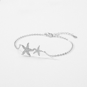 Bracelet chaîne en argent sterling S925 avec étoile de mer et zircon étincelant, thème vie marine, pour femme, version cuivre personnalisable - Product Image 3