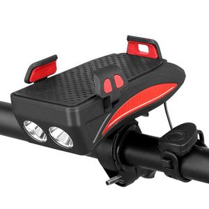 Phare de vélo rechargeable 4 <span class=keywords><strong>en</strong></span> 1, lumière de vélo étanche avec klaxon de vélo, support de téléphone, batterie externe, sécurité de cyclisme avant - Product Image 2