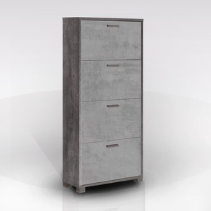 Étagère à chaussures industrielle avec 4 portes à battants, gain de place, autoportante, modèle Quadrante, 70x29 cm H.154, noir oxydé et ciment - Product Image 1