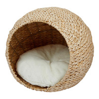 Niche pour chat moderne et confortable, respirante et chaude, en fibre de jacinthe d'eau, avec fermeture, pour chiots et chiens, type panier ou boîte.
