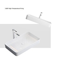 Évier de comptoir en céramique blanche, style B, 600x340mm, lavabo rectangulaire pour projet de décoration de salle de bain d'hôtel