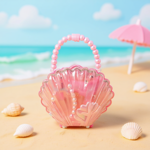 Sac à main Coquillage Rêveur 13cm avec poignée en perles roses, sac à main jouet pour enfants pour jeu de mode - Product Image 3