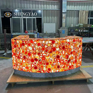 Encimera de barra de ágata de cuarzo de cristal rojo de <span class=keywords><strong>Calcedonia</strong></span> retroiluminada natural moderna personalizada - Product Image 5