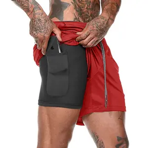 Großhandel Gym tragen Kreuz shorts Mens fitness Workout short Sport Laufhose mit inneren kompression shorts für männer