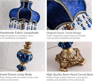 Lámpara de Mesa Romántica con Forma de Tulipán de Resina Azul Real Vintage, Decoración Cálida <span class=keywords><strong>para</strong></span> el Hogar, <span class=keywords><strong>para</strong></span> Dormitorio, Sala de Estar, Comedor - Product Image 4
