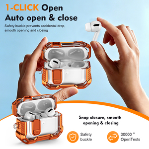 Étui de protection pour <span class=keywords><strong>AirPods</strong></span> Pro <span class=keywords><strong>3</strong></span>, étui de luxe antichoc pour écouteurs, verrouillage de sécurité, coque rigide transparente en PC avec mousqueton - Product Image 2
