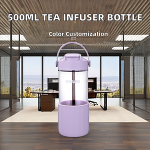 Infusor de té con logotipo personalizado, botella de vidrio de borosilicato de pajita con manga de silicona, flujo de agua potable directo para regalos de empresa - Product Image 2