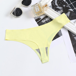 Tanga sin costuras de seda helada para mujer, corte láser, de cintura baja, color liso, venta al por mayor - Product Image 3