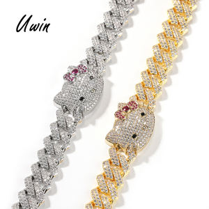 Nuevo <span class=keywords><strong>collar</strong></span> de cadena de eslabones cubanos de 13mm con abalorio de gato, joyería de latón chapada en oro para mujeres y hombres - Product Image 1